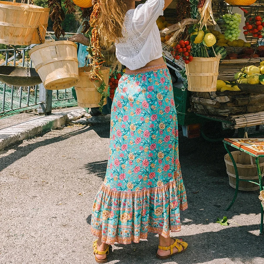 Женская хлопковая юбка с цветочным принтом в стиле бохо|Женские юбки| |