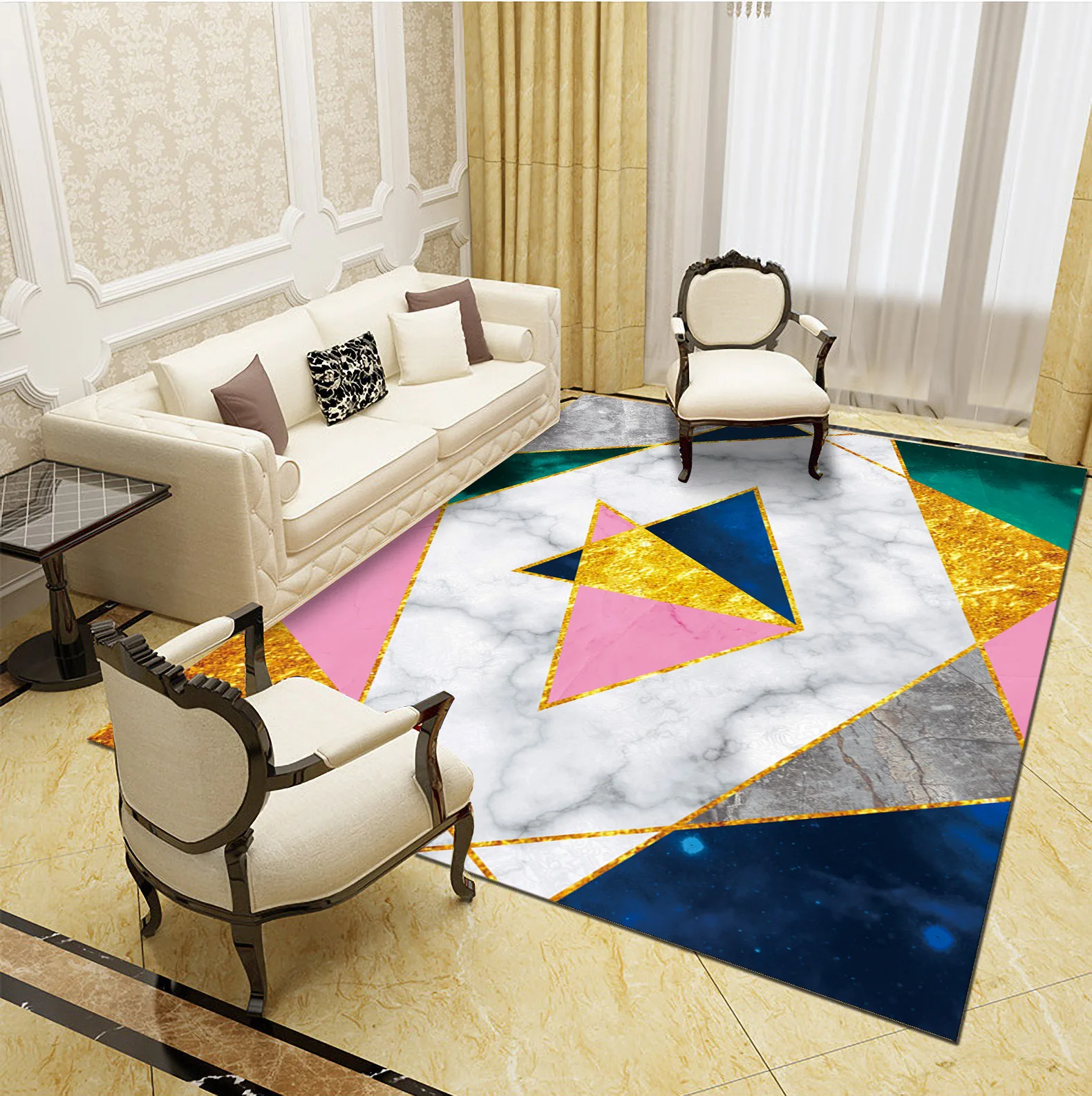 

1314 Modern Simple Geometric Carpet Marble Print Living Room Tea Table Mattress Bedroom Bedside Carpet Living Room Decoration