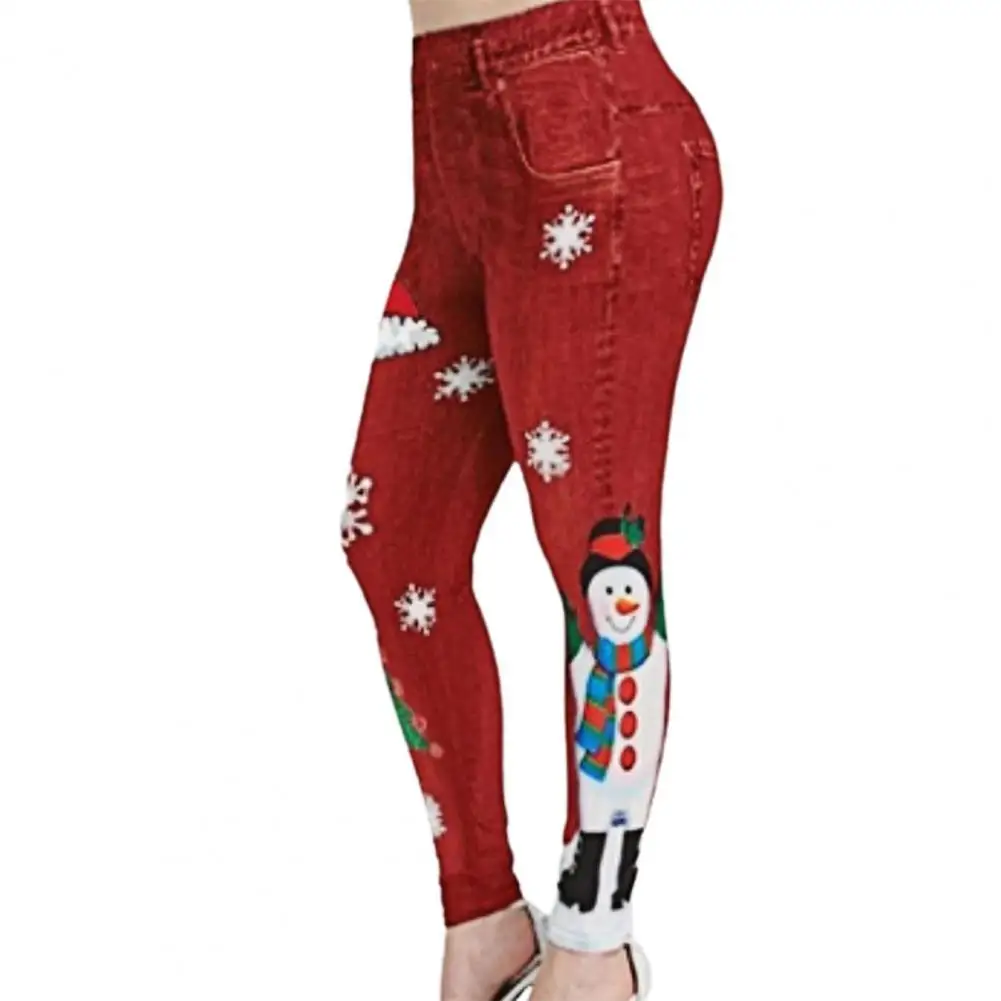 

Fashion Track Pants Elastic Waist Sweatpants Women Leggings Christmas Snowman Print High Waist Lady Pants