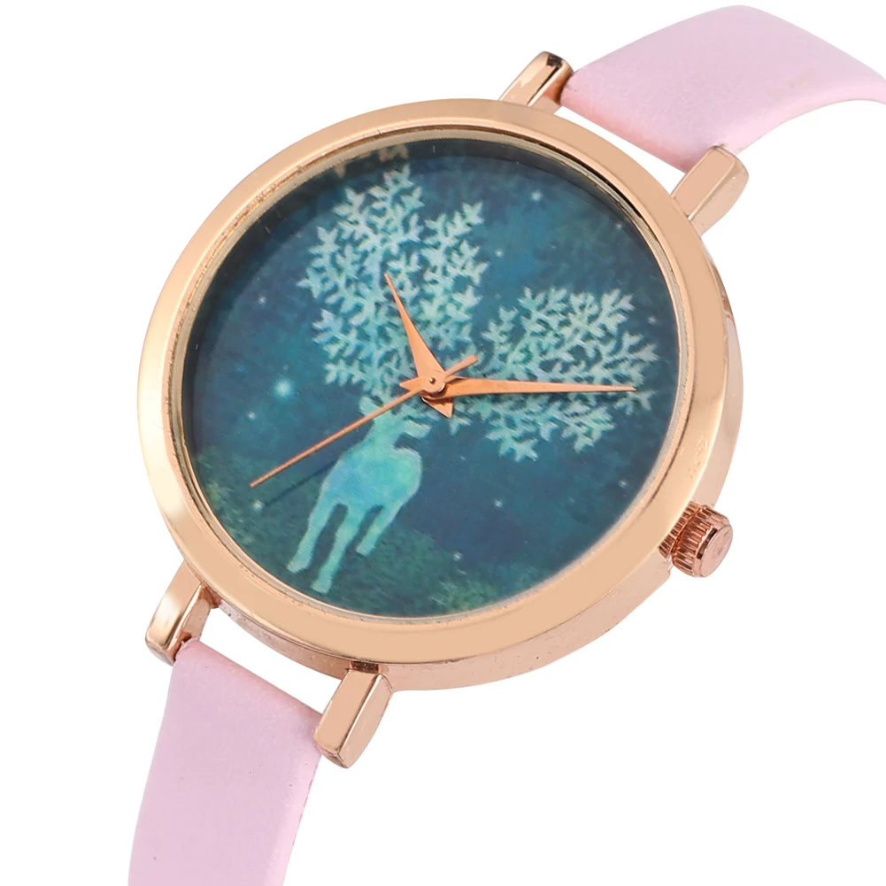 Изысканные женские кварцевые часы со стальным/кожаным ремешком с синим лосем и