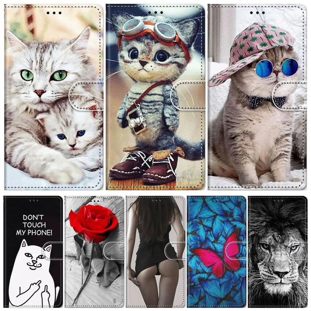 

Cat Butterfly Floral Lion Tiger Phone Case For Alcatel 1L 3L 2021 1S 1SE 3L 2020 Leather Wallet Card Slot Capa Flip Fundas D08F