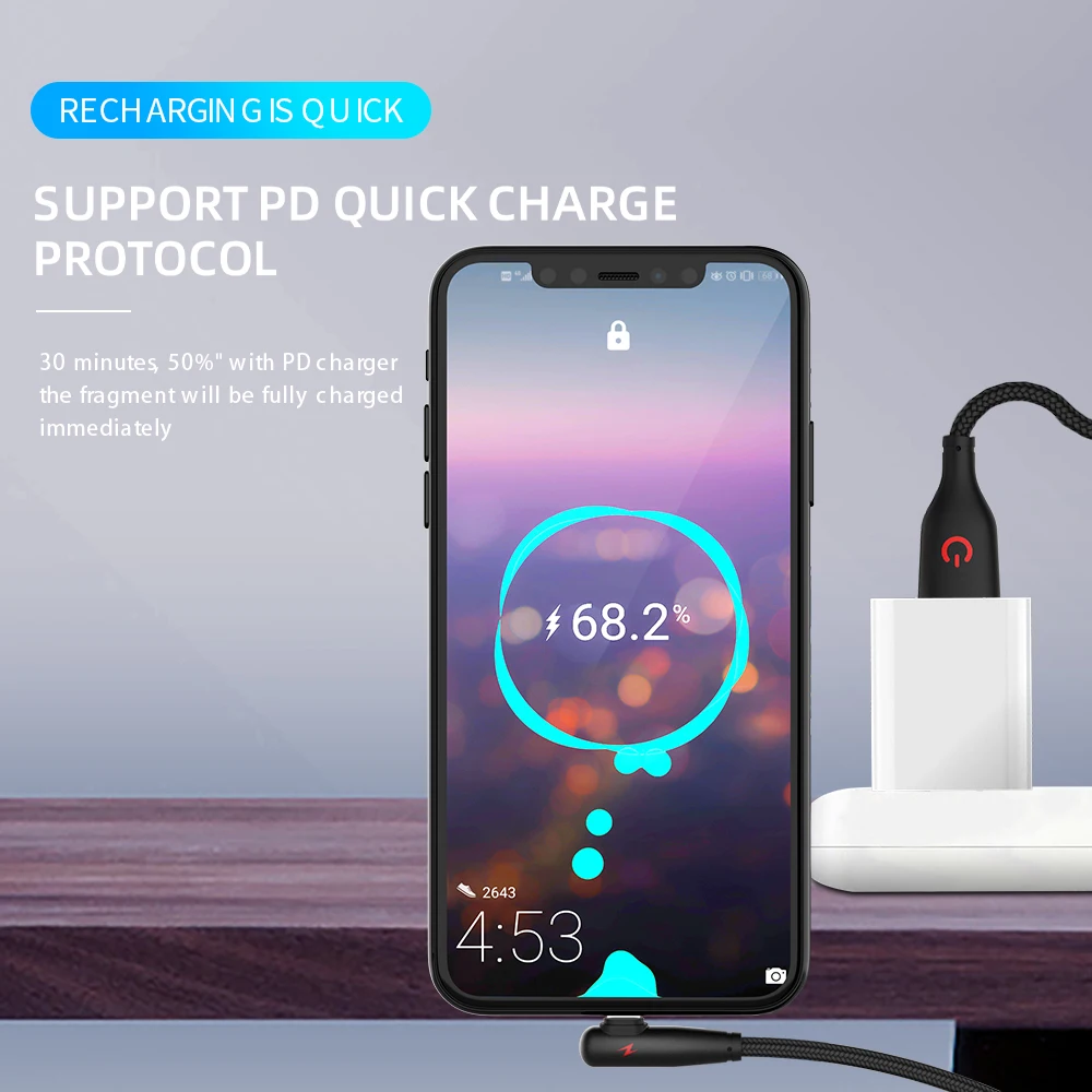USB-кабель для быстрой зарядки и передачи данных 3 А 90 градусов 0 25/1 м | Мобильные