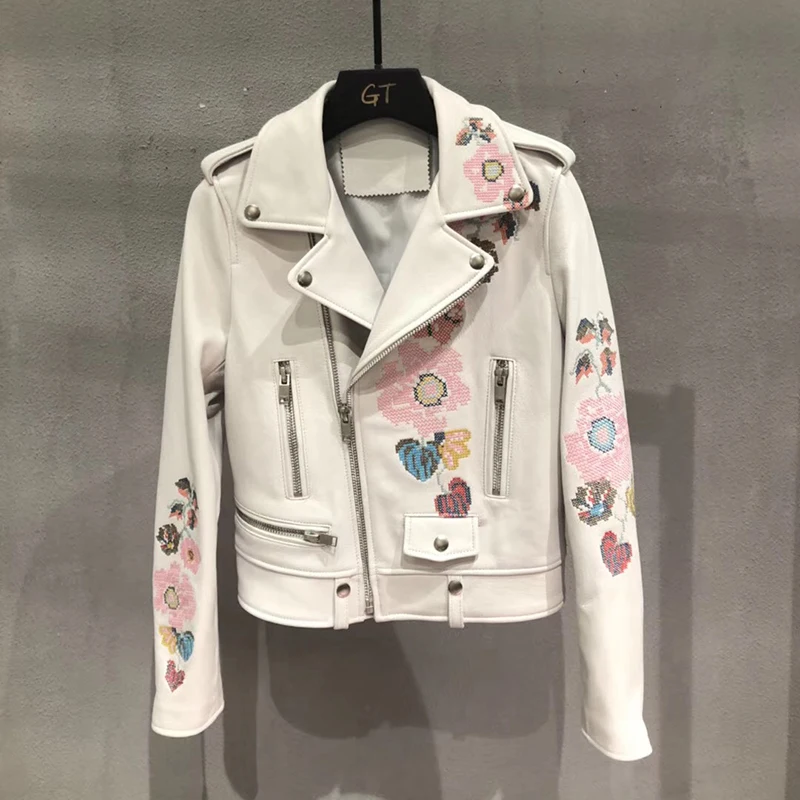 

Genuine leather women 2020 fashion short slim clothes motobiker female white real sheep skin jacket chaqueta mujer coat
