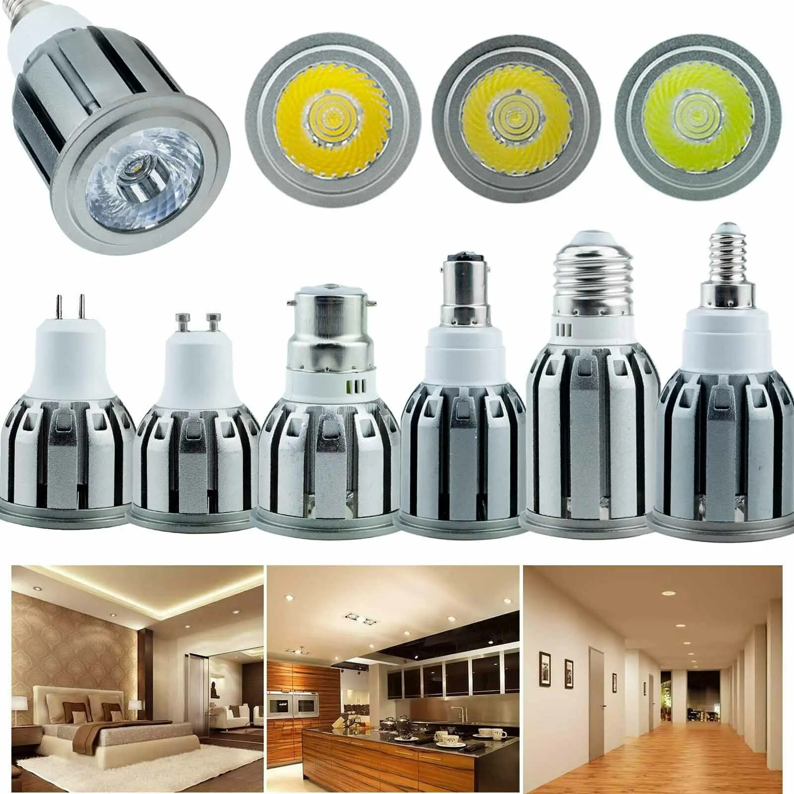 

Dimmable 7W 9W 12W LED Spotlights E27 E12 E14 B22 B15 COB Spot Light Bulbs Bright Home Lamps GU10 GU5.3 110V 220V C36 Aluminum