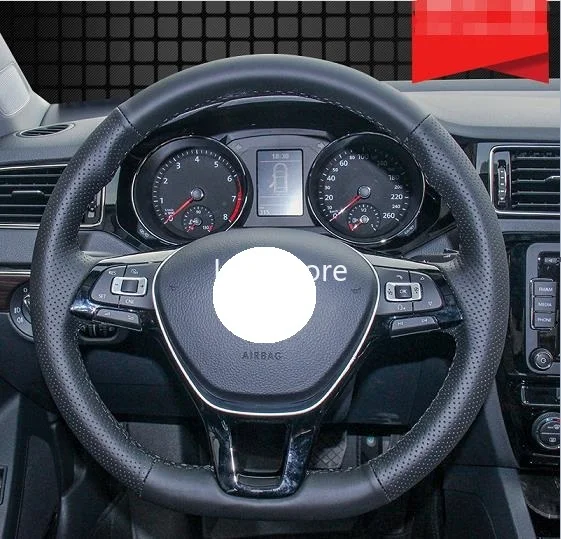 

Hand-stitched Leather Steering Wheel Cover For VW Golf Tiguan LAVIDA Bora PASSAT MAGOTAN Teramont CC,Universal 15 inch