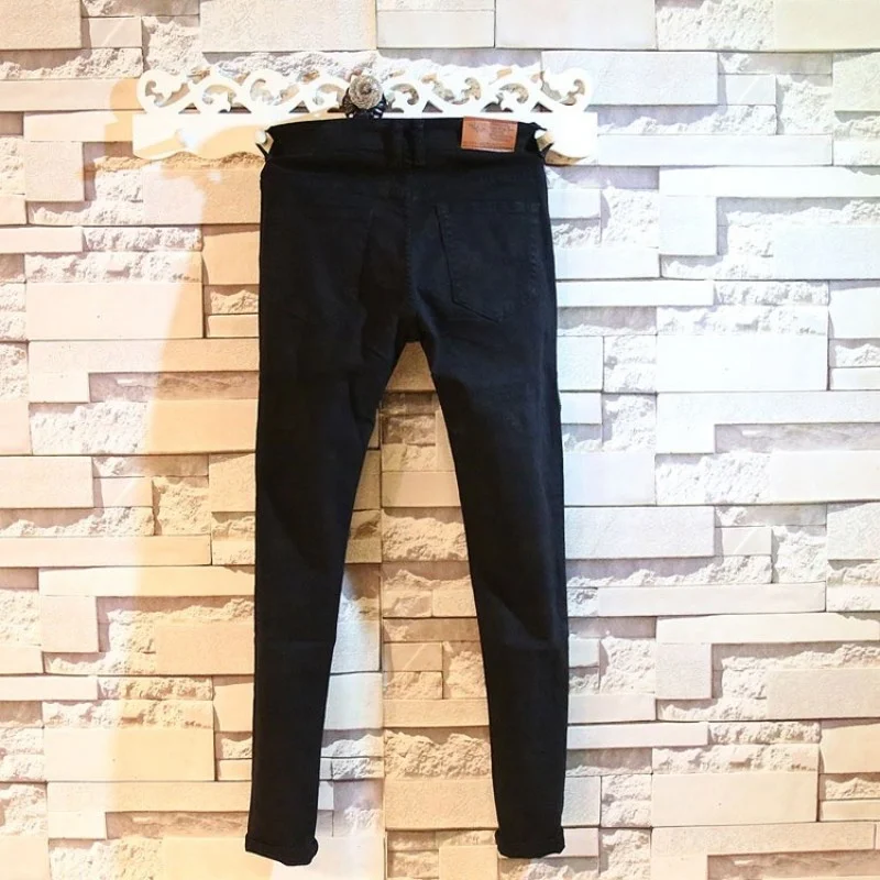Джинсы мужские прямые однотонные на молнии модные байкерские брюки-карандаш из