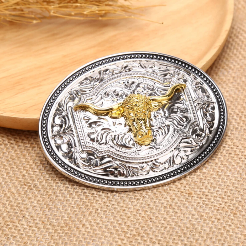 

Vintage hip hop belt with metal buckle Long Horn Bull Eagle Western Belt Buckle Golden Texas Cowboy Western Buckles