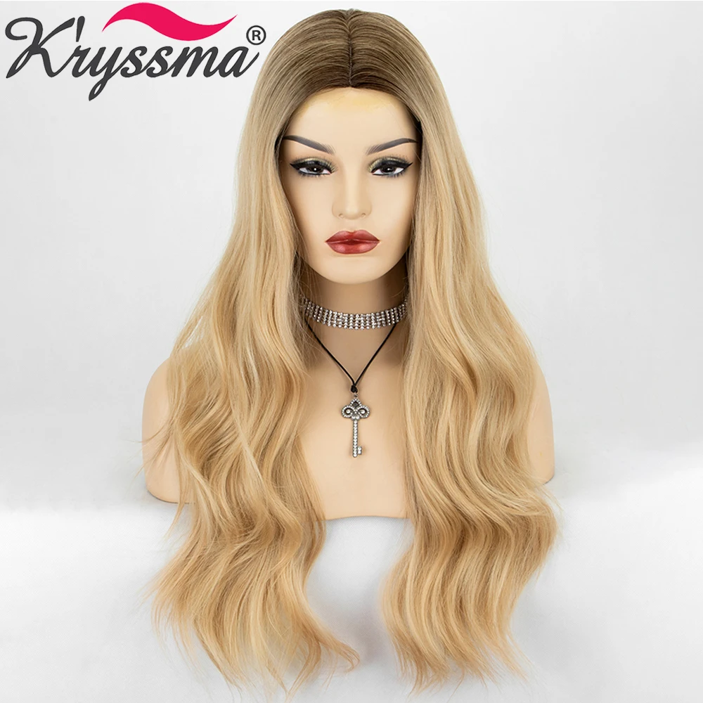 Long Wave Ombre Brown Blonde Wigs For Women Black Brown Root Woman Wig Synthetic Wigs Heat Resistant Cosplay Women's Wigs