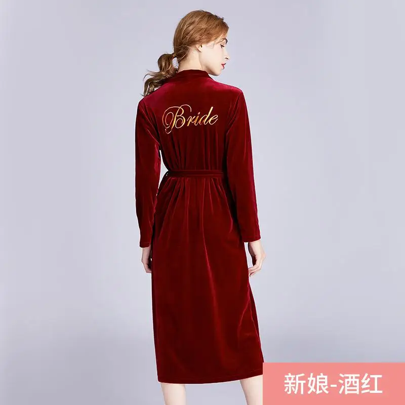 Bride1 Розовый сексуальный халат для невесты, вельветовое кимоно, халат, платье, ночная рубашка для леди, вышивка, осенняя Домашняя одежда, M L XL - Цвет: Bride1