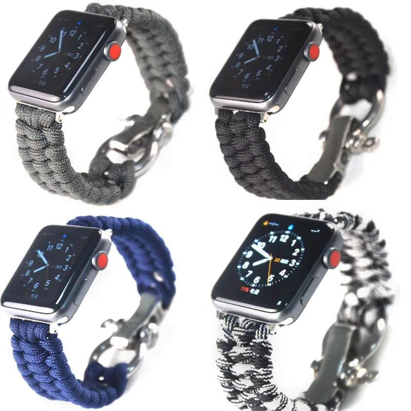 

Ремешок нейлоновый для Apple Watch Series 7 6 5 4 3 2, браслет для выживания из Паракорда для iwatch band 42 44, 45 мм 41 se 38 мм 40 мм