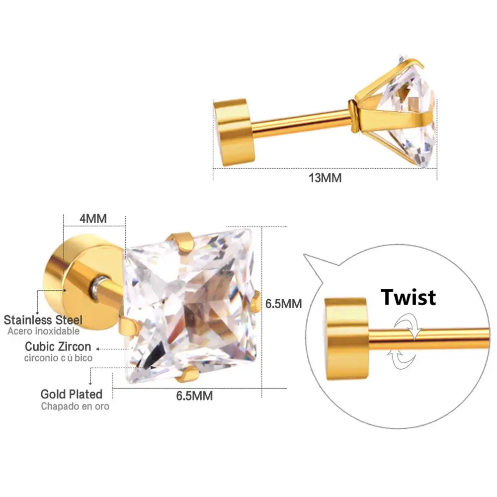 12 пар/партия серьги-гвоздики в форме сердца 3/6 мм