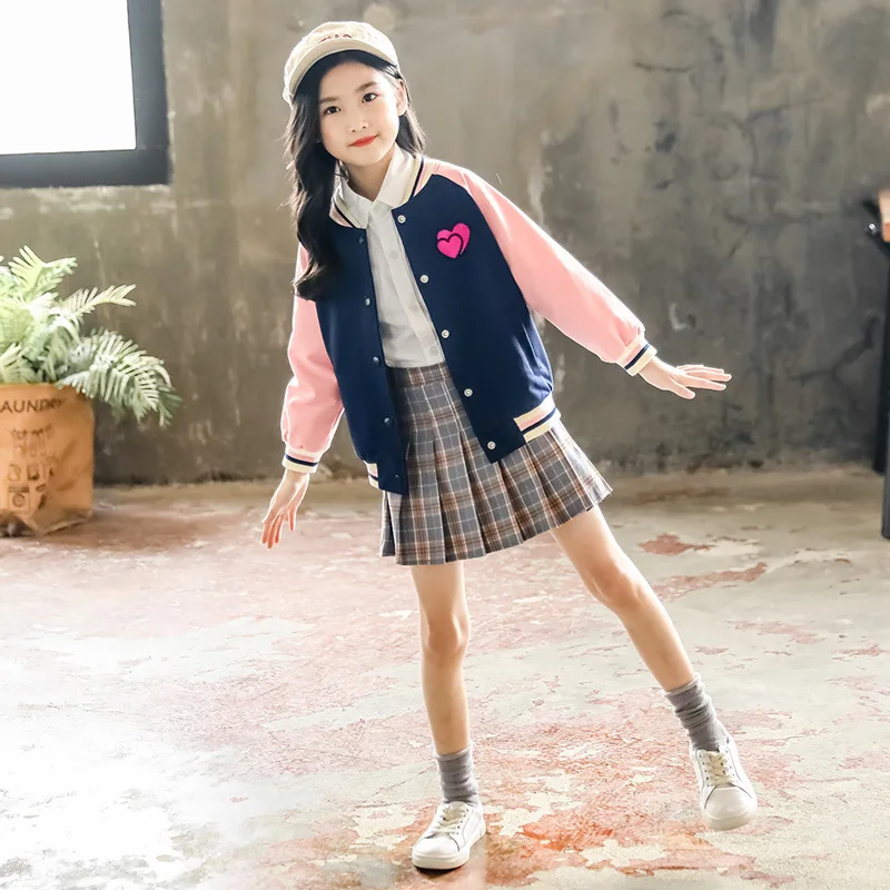 Верхняя одежда для девочек милые девушки Бейсбол куртки с аппликацией в виде