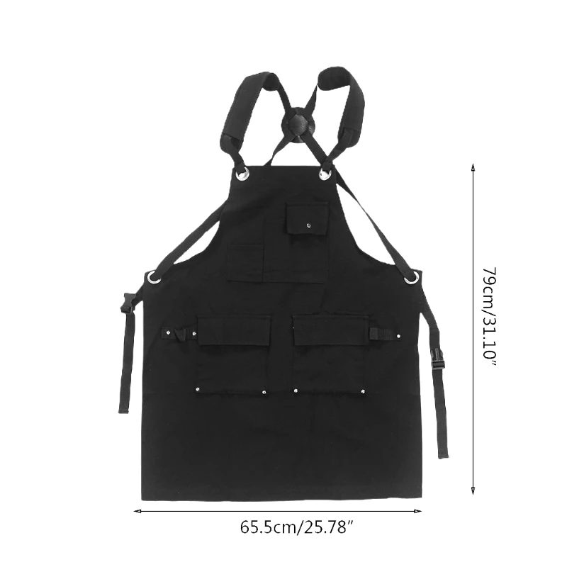 

Professional Canvas Adjustable Work Apron with Tools Utility Pockets Cross-Back Straps for Chef Kitchen Cooking Workshop