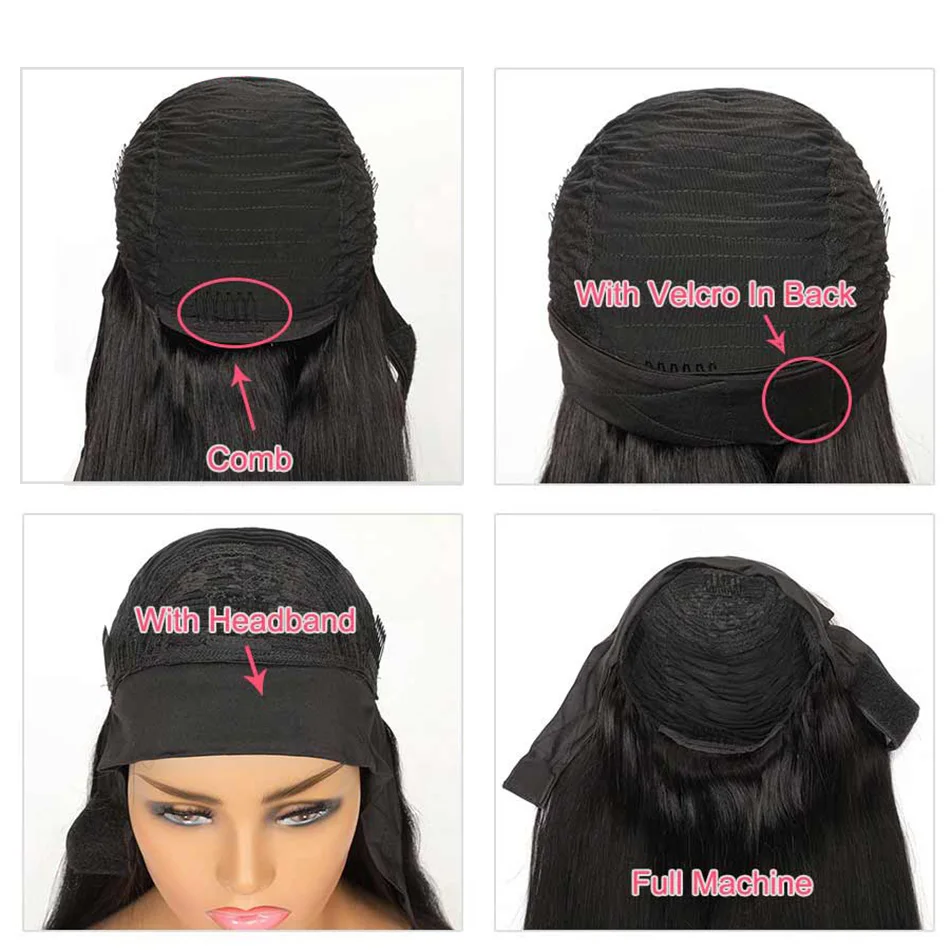 

Full Machine Made Wig Straight Human Hair Wigs With Bangs Remy Headband Wigs Human Hair Cheap For Black Women 8-32 Long Inch