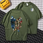 Футболка мужская оверсайз с аниме принтом атака на Титанов, Повседневная винтажная рубашка с круглым вырезом, с коротким рукавом, в стиле Харадзюку