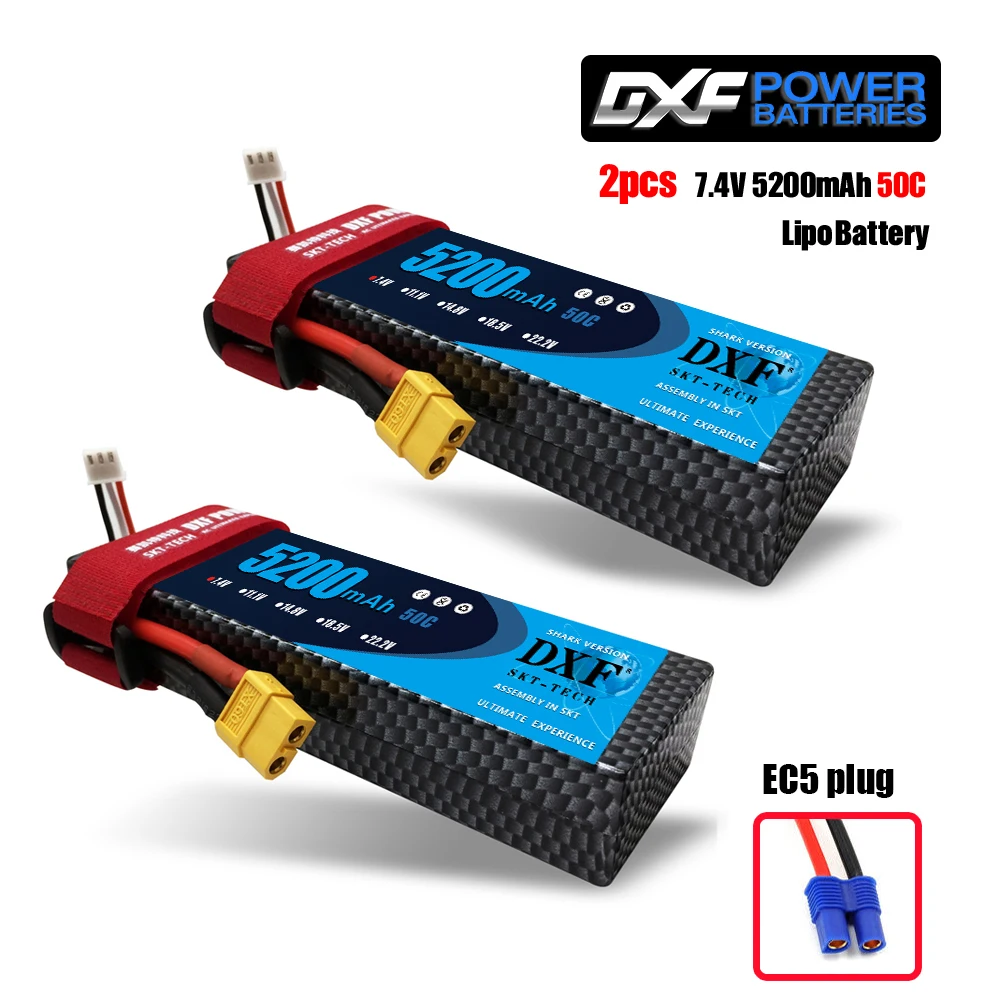 2PCS520050ChardEC5 2 шт. DXF 7,4 В 3300 мАч 5200 мАч 6500 мАч Lipo аккумулятор жесткий чехол 2S 50C 60C 80C 1/10 1/8 весы для TRX Slash 4x4 RC автомобилей Жесткий Чехол - Цвет: 2PCS520050ChardEC5