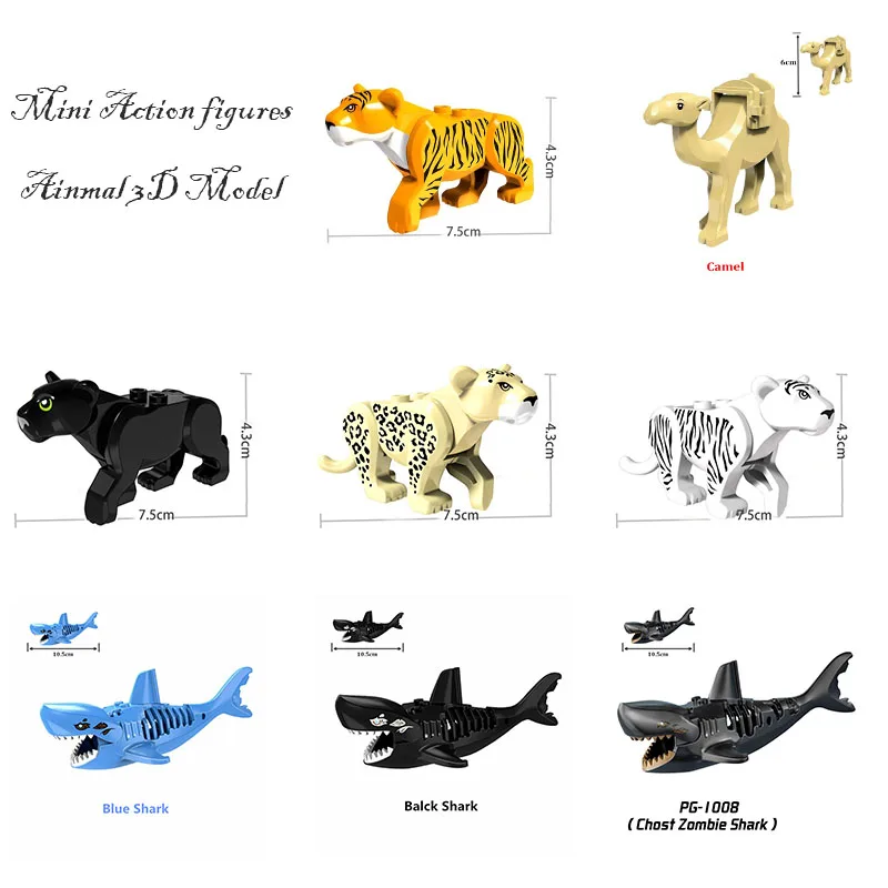 Конструктор MOC в виде животных Акула мегалодон волк леопард черный медведь Кит