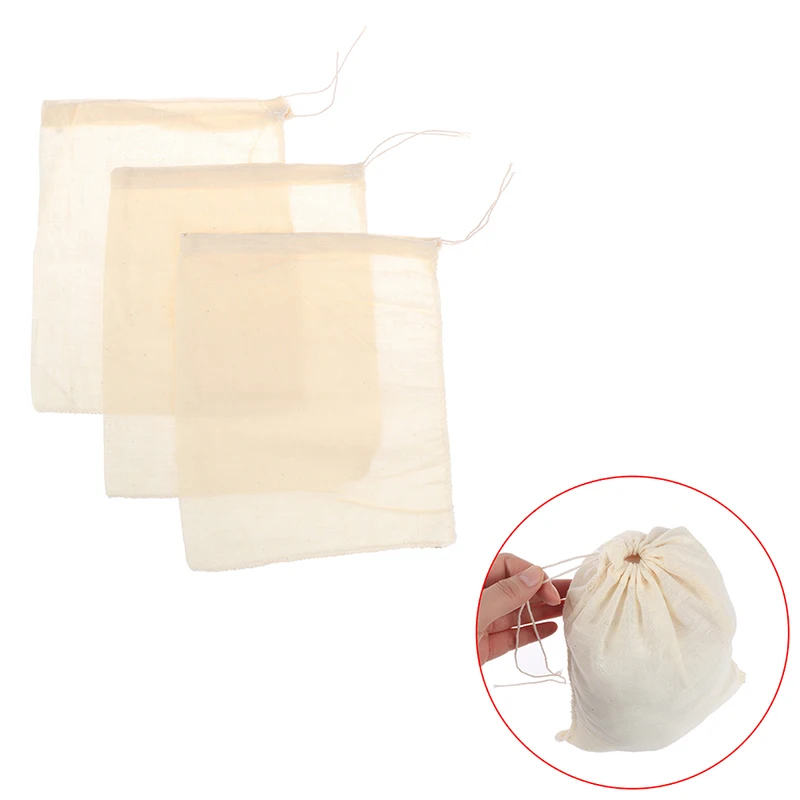 

5pcs Mesh Bag Bolsa De Tela Cotton Linen Reusable Food Filter Mesh Bag Nut Milk Bean Muslin Fish Soup Cook Boiling