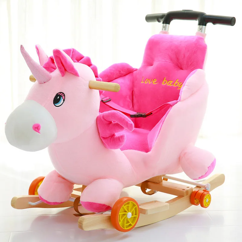 

Children's Rocking Horse Ride on Animal Toys Dual-purpose Baby Rocking Chair with Music Baby Bouncer Wheelchair Stroller 5M~4Y