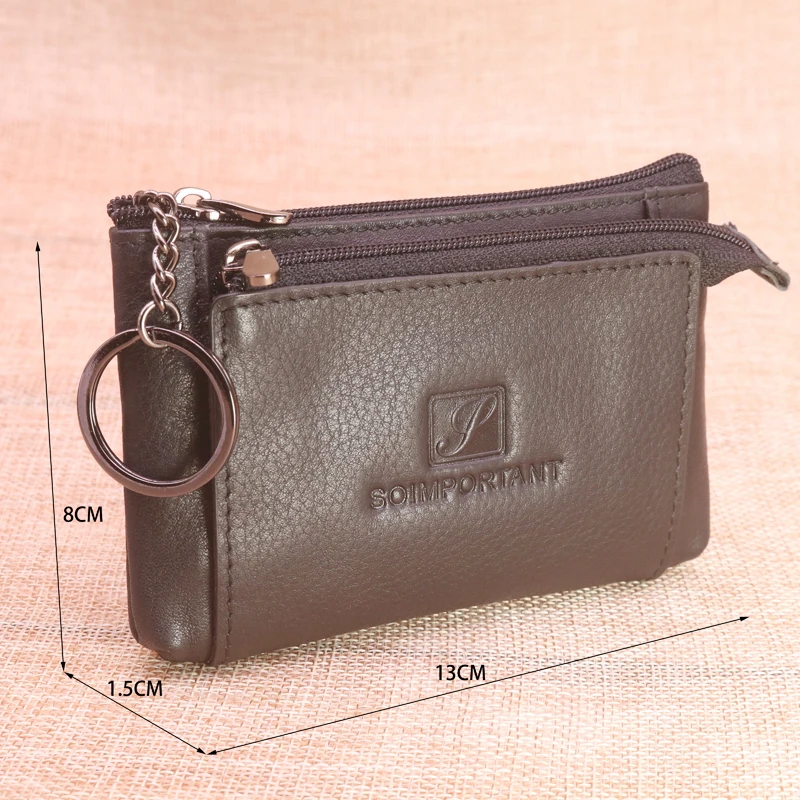 Casual 100% Genuine Leather Coin Purses Wallets For Women And Men Clutch Card Holder Pouch Female Money Pocket Zipper Key Bags