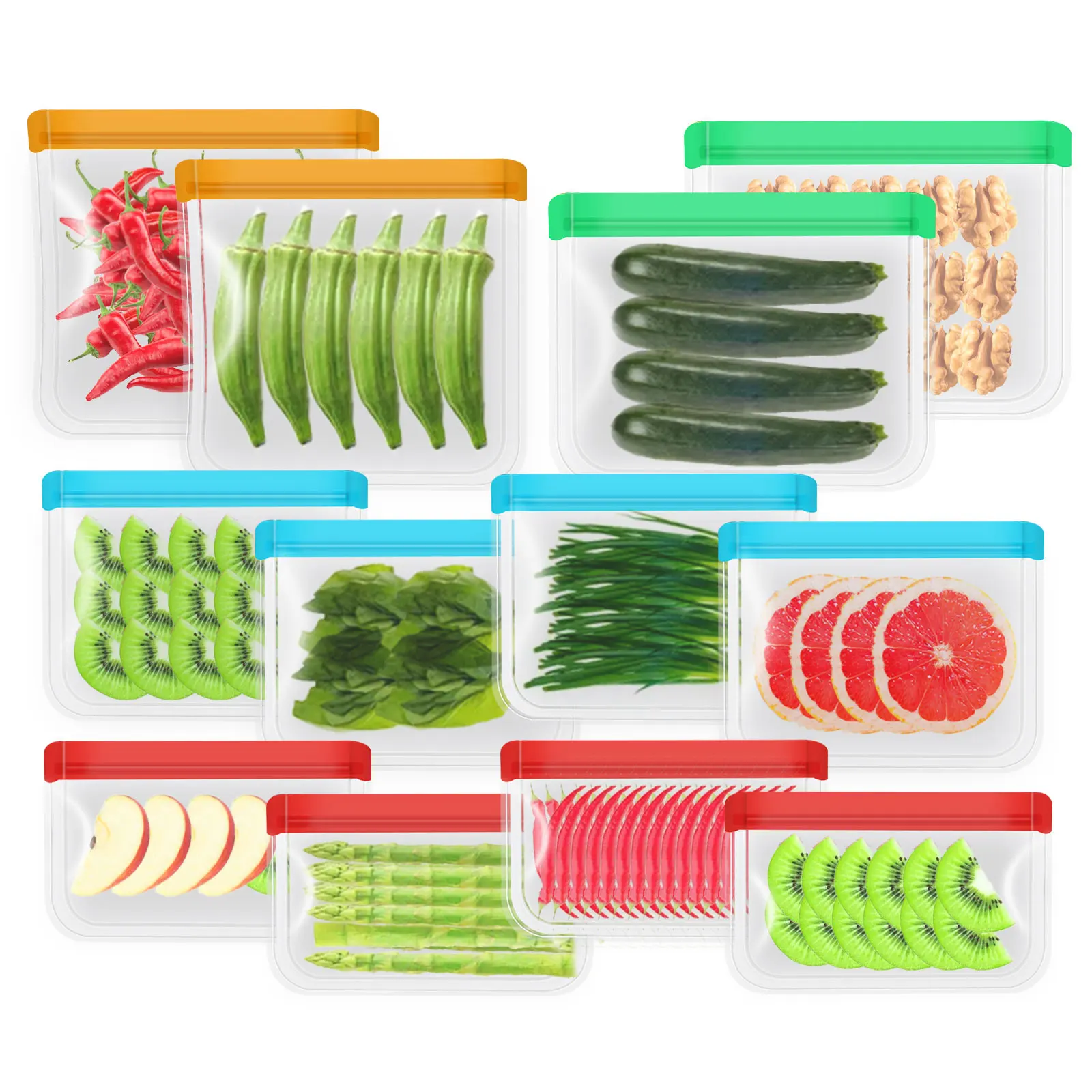 

24/12/8PCS Reusable PEVA Food Storage Bag Leakproof Ziplock Freezer Organizer Snack Sandwich Container Kitchen Fresh Shut Bags