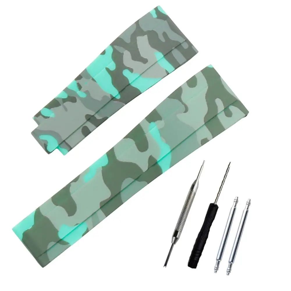 Camouflage green Силиконовый резиновый ремешок для часов подходит для ролевой яхты Master OYSTERFLEX Submariner GMT Daytona 20 мм Камуфляжный ремешок аксессуары - Цвет ремешка: Camouflage green