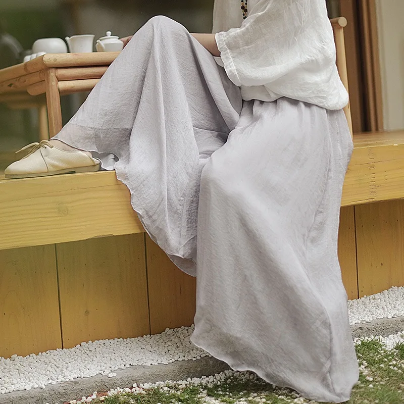 Женские летние тонкие элегантные тюлевые брюки Hanfu в китайском стиле из хлопка и