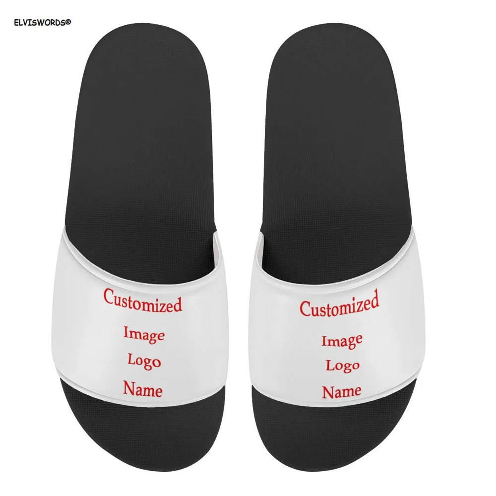 

Шлепанцы ELVISWORDS женские, повседневные сандалии на плоской подошве, прочные тапочки из ПВХ, с пользовательским изображением, логотипом, текстом, именем, 3D, для дома и улицы