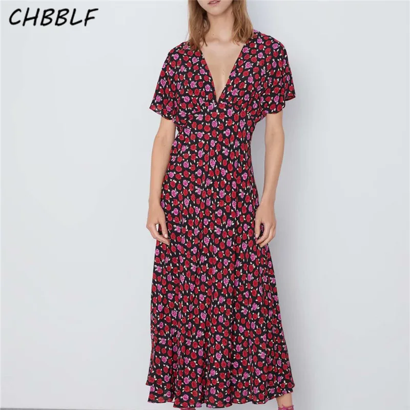 Платье CHBBLF женское средней длины с цветочным принтом Элегантное повседневное