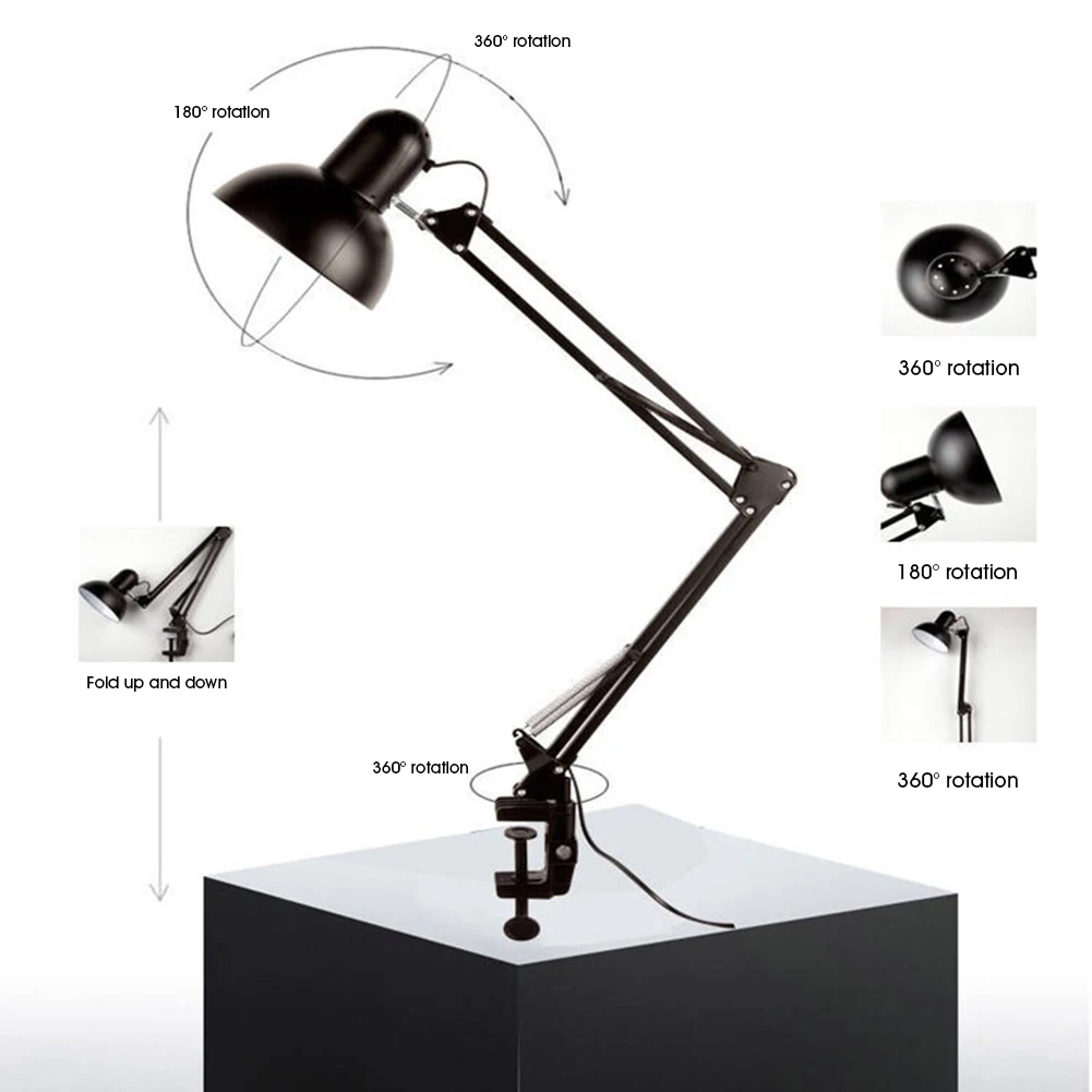 LED Desk Lamp Metal Swing Arm Spring Loaded Adjustable Joints Architect Task with C-Clamp E27 Bulb(Not Included) | Освещение