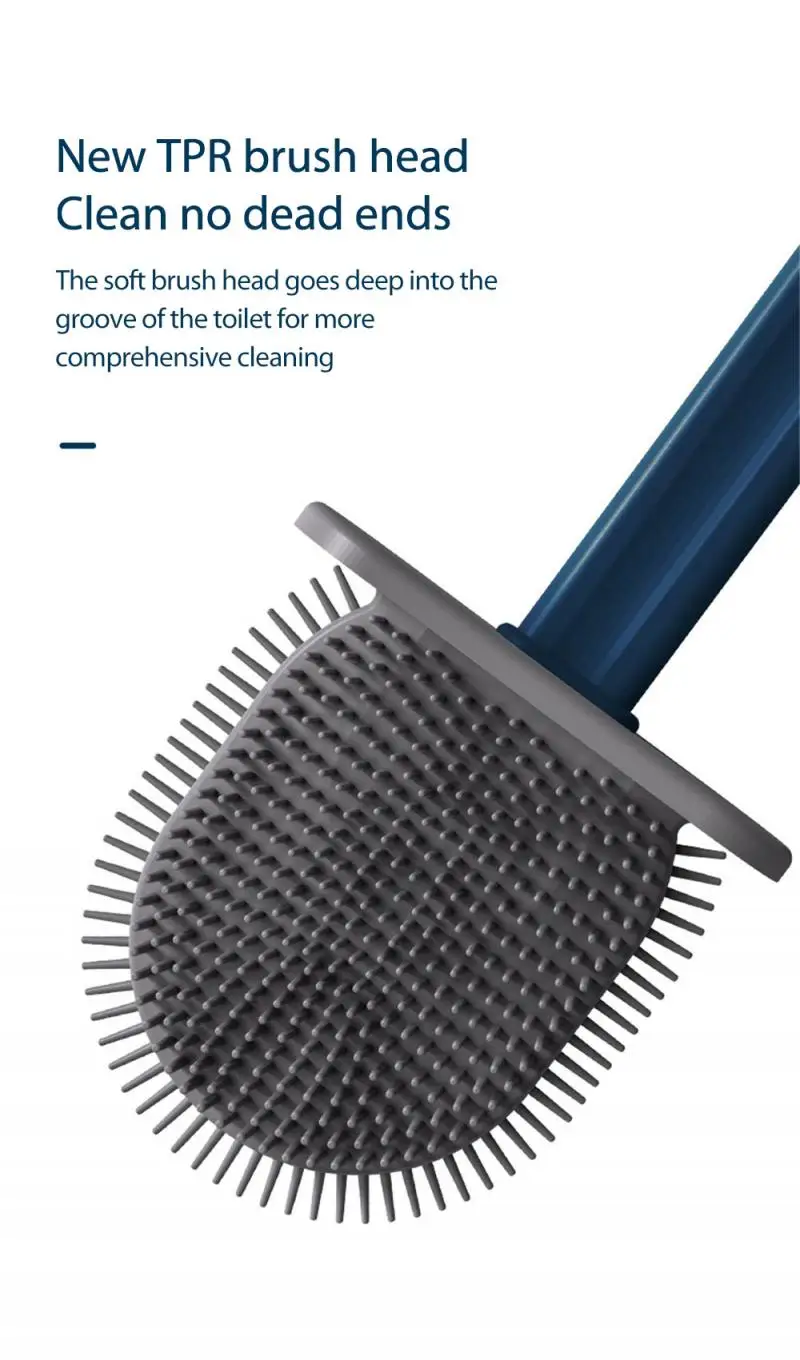 

Silicone Toilet Brush Flat Head Flexible Soft Wall-mounted Bristles Brush With Quick Drying Holder Set For Bathroom Gap Cleaning
