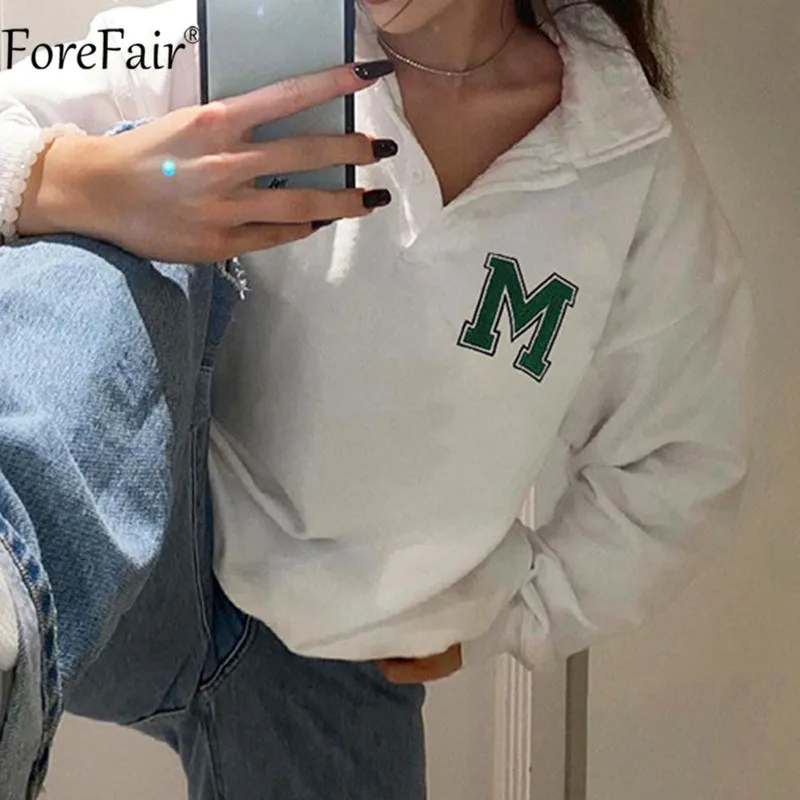 Толстовка Forefair женская с буквенным принтом Белый Свободный свитшот повседневный