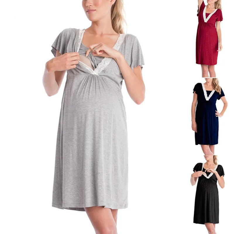 Maternity Breastfeeding Dresses Pregnant Women's High Waist Fold Dress Comfy Pregnancy Nursing Cotton Evening | Мать и ребенок