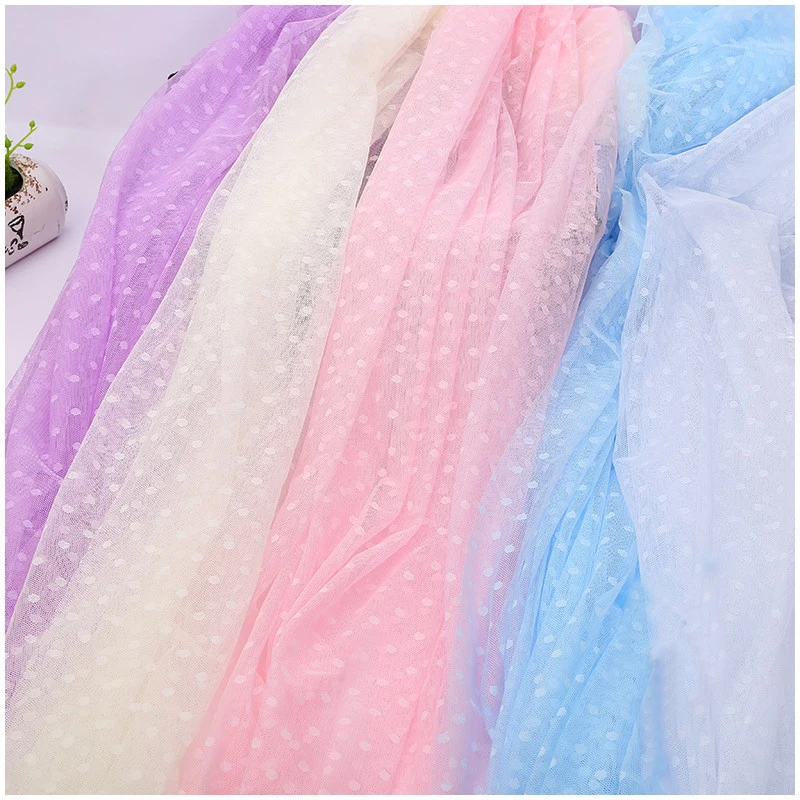 Тюлевая кружевная ткань в горошек для девочек цвет красный розовый зеленый 160 см -