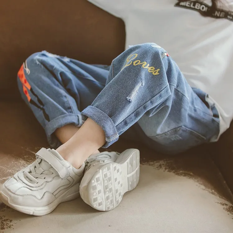 Голубые джинсы для девочек 10 лет Лидер продаж качественные на весну 2018 детская