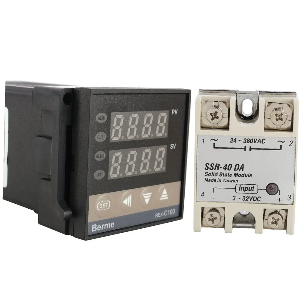 

Digital PID Temperature Controller REX-C100 REX C100 thermostat + 40DA SSR Relay/Heat Sink+ K Thermocouple Probe Cable Set