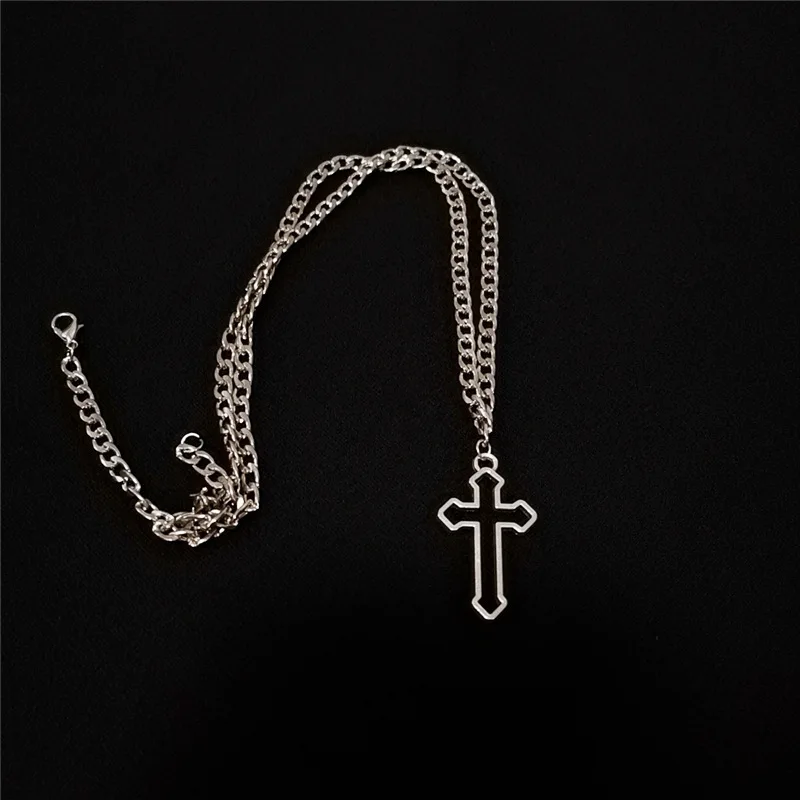 

Vintage Gothic Hollow Cross Pendant Necklace Silver Color Cool Street Style Necklace For Men Women Gift Wholesale Neck Jewelry