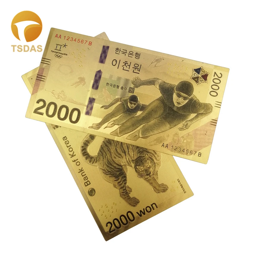 10 шт./лот 2018 Корейская банкнота 2000 вон в 24k Золотая фольга качестве подарка | Дом и