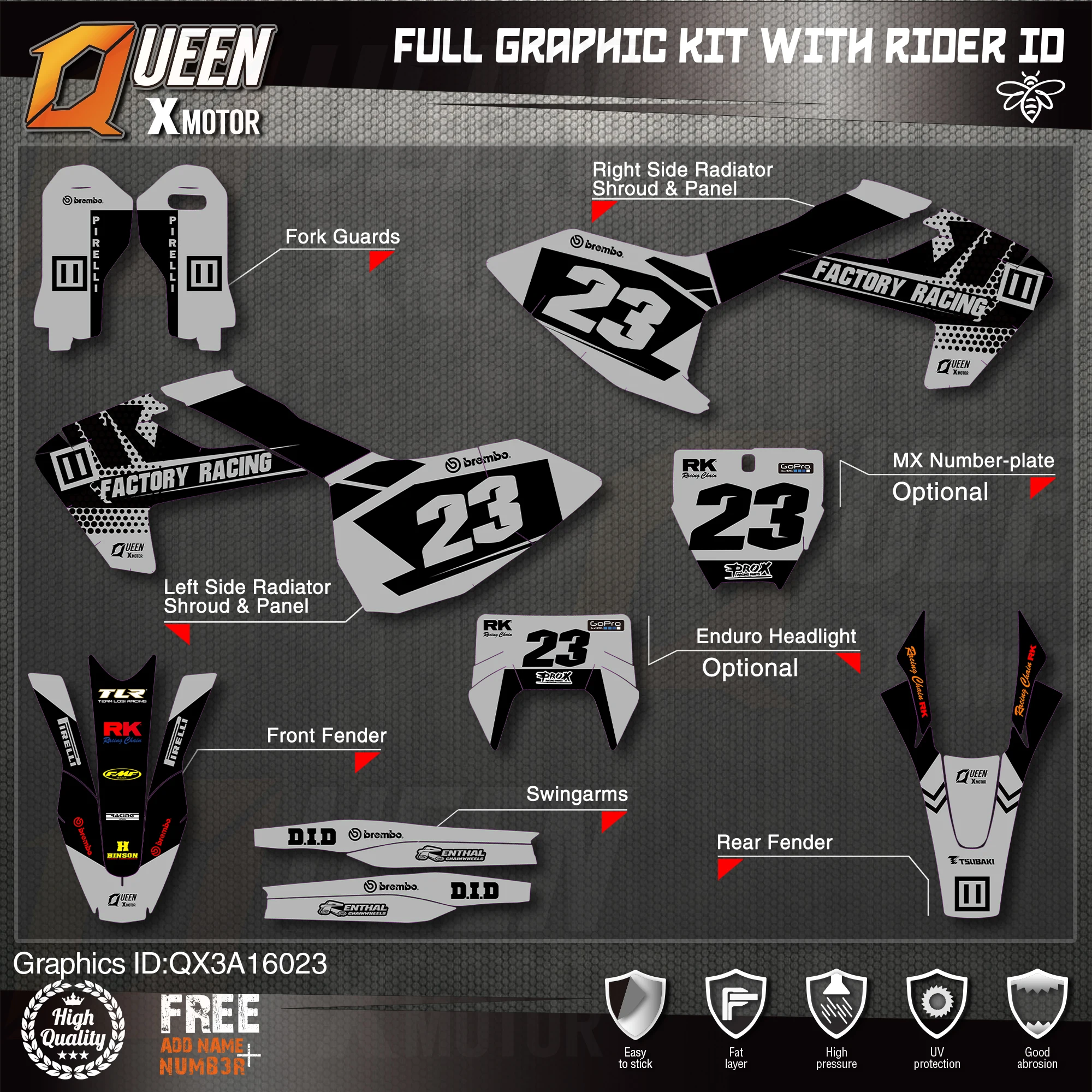 Графические наклейки QUEEN X MOTOR Custom Team набор наклеек 3M для Husqvarna Decal 2016 18 TC FC TX FX FS 17 19 TE