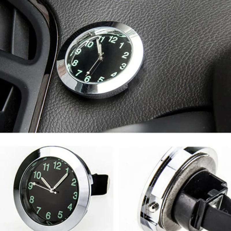 

1pc Car Clock Interior Silver With double-sided tape Chrome Metal Clip