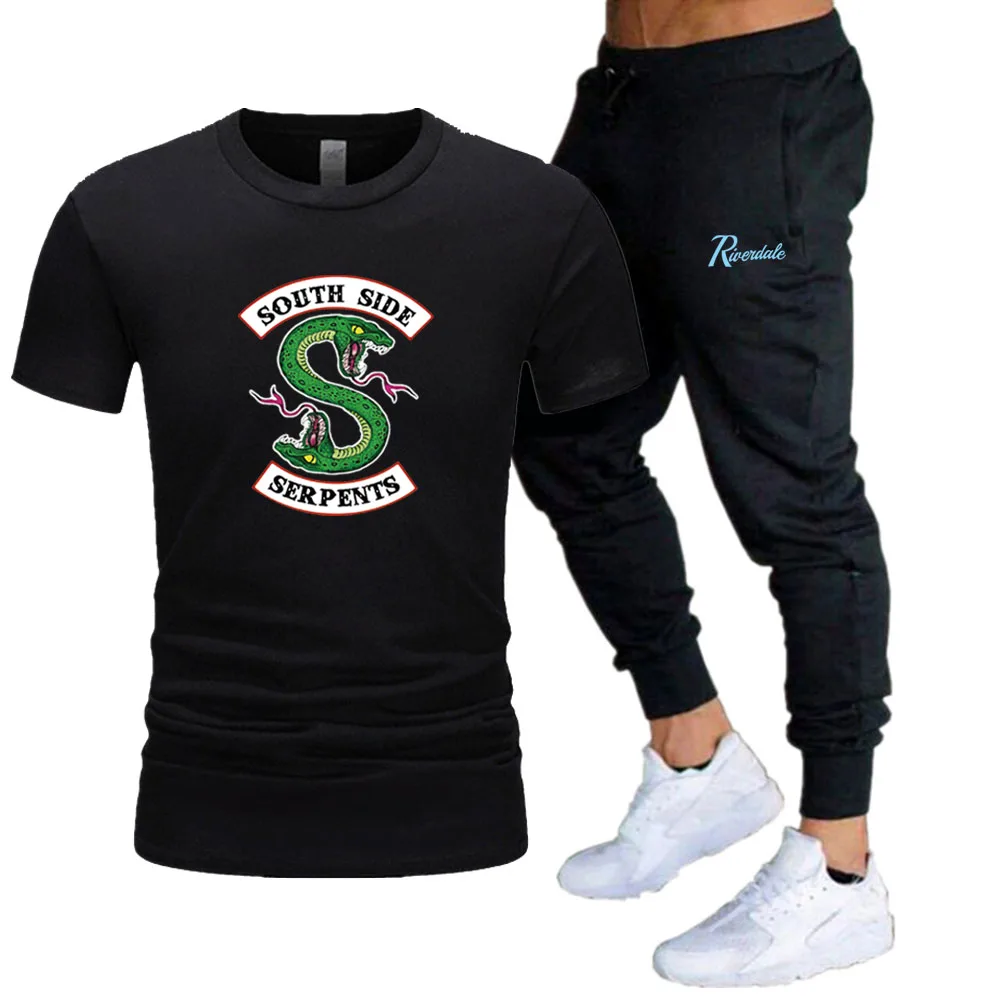 

T-shirt Oversized Cotton South Side Snake Anime Printing Set SHip-Hop Summer Short Sleeve Sports Trousers Custom Streetwear