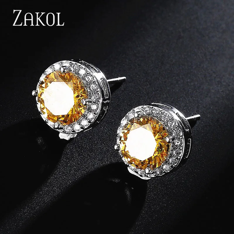 Женские серьги гвоздики с круглым кристаллом фианитом|stud earrings|zircon stud earringsstud earrings