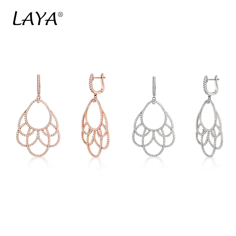 

Laya 925 Sterling Silver Fashion Unique Design Leaves High Quality Zircon Drop Earrings For Women Wedding Gift Elegant Jewelry