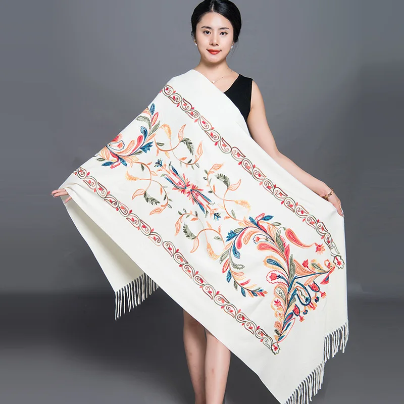 

Luxury New Embroider Cashmere Soft Scarf 2020 Women Artificial Cashmere Pashmina Scarves Thicken Travel Blanket Warm Wraps