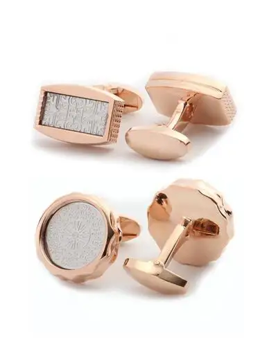 5 пар/лот Rosegold прямоугольник круглые запонки Медь покрытие гравировка узор