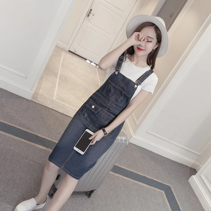 Женское джинсовое платье на подтяжках без рукавов размера плюс хлопок в