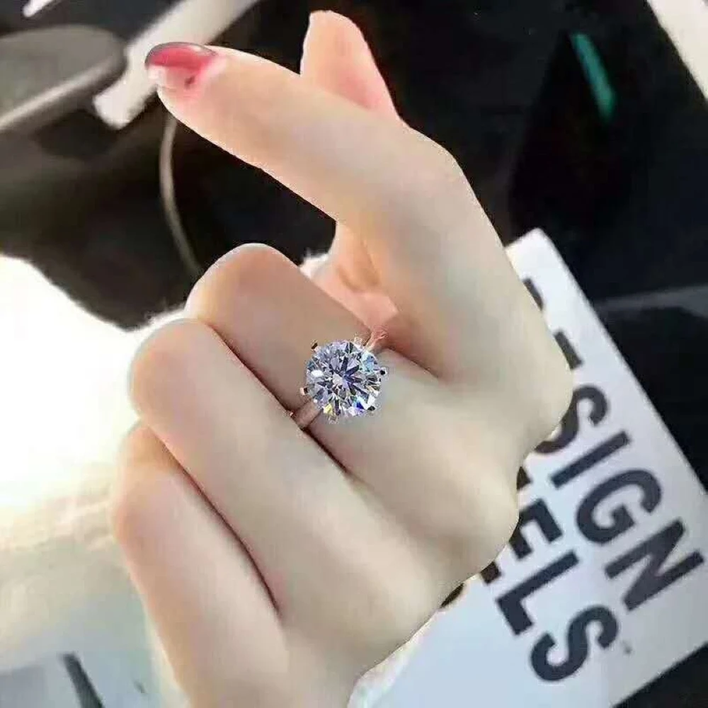 Шесть коготь медь посеребренная 8 мм 2 карат открытый CZ женское кольцо Bijoux