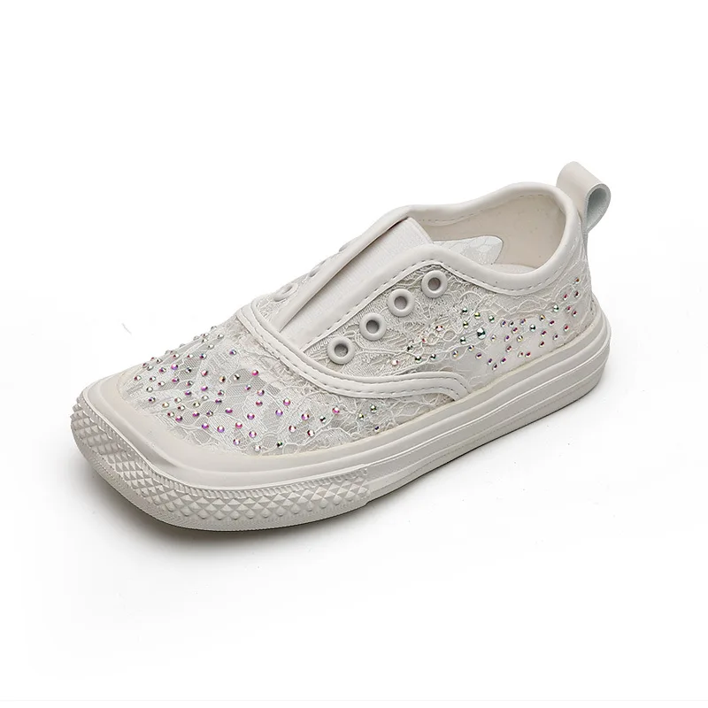 

New Girls Princess Shoes 2021 Summer Children Brightly Rhinestone Mesh Lace Sports Shoes Flat Girls Casual Sandals Tide E470