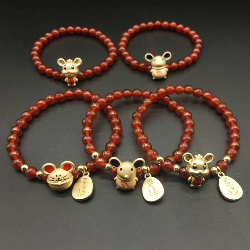 Новинка 2020 китайский стиль Зодиак крысы красный агат браслеты для женщин день