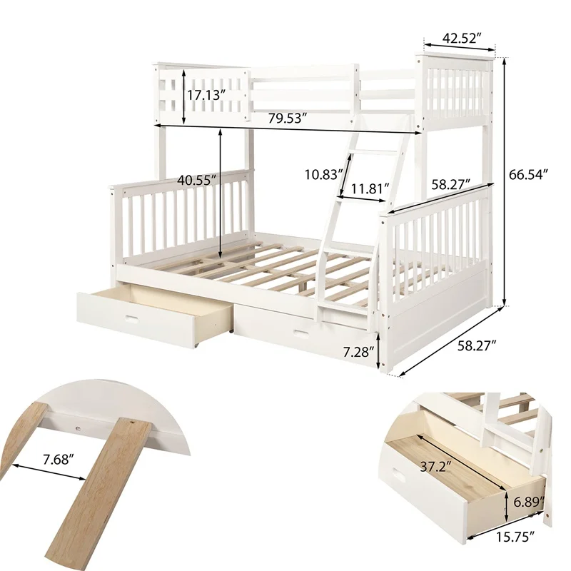 

Twin Over Full Bunk Beds with Stairs Full Twin Solid Wood Large Space Storage Drawers for Bedroom Furniture Kids Adults Children